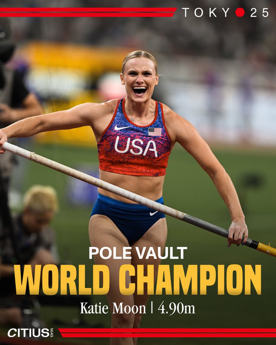 THE GOLDEN HAT TRICK 🥇🥇🥇

Katie Moon 🇺🇸 once again shows why she’s the best championship performer in the game, as she perseveres in another tight battle with fellow American Sandi Morris to claim her fourth global title (and third straight World gold) with a season’s best