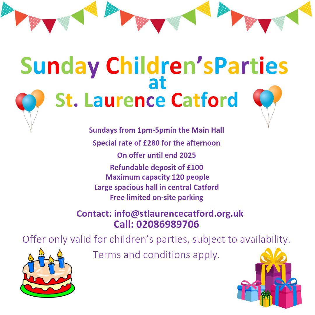 StLSE6's tweet image. Special rate Sunday hall hire for children's parties. 1-5pm £289. On site parking + great transport links. 
#kidsparty #hallhire #eventspace #birthdayparty