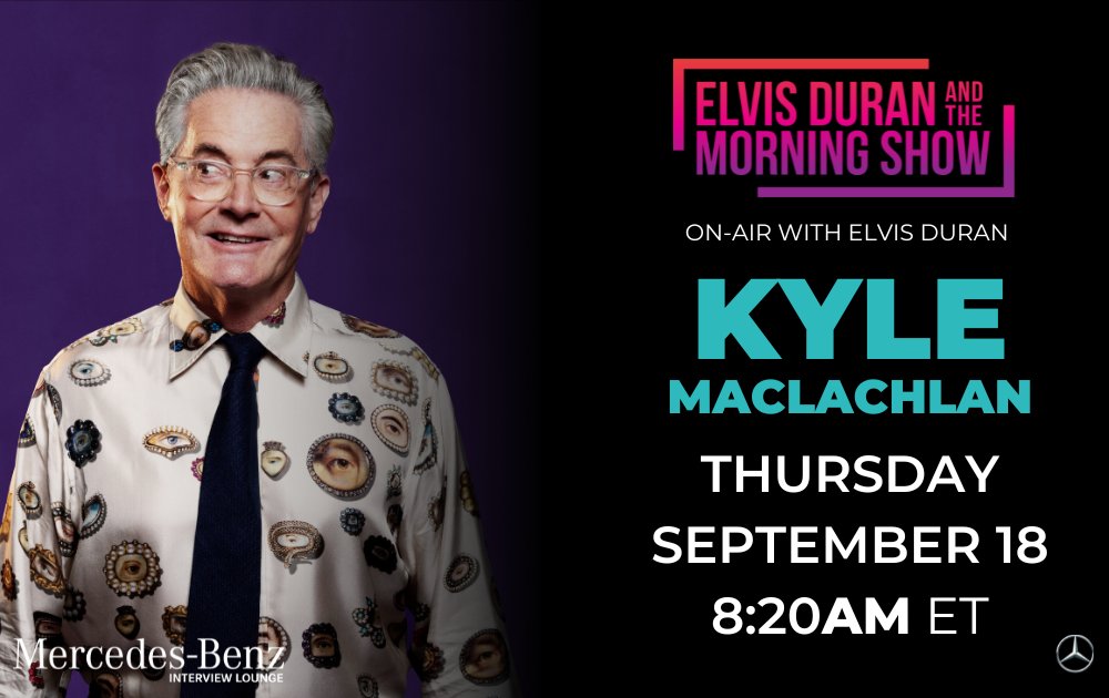ElvisDuranShow's tweet photo. Diane! ☕ Tomorrow morning, @Kyle_MacLachlan is swinging by to chat all about his new podcast—What Are We Even Doing?  You won’t want to miss out! 🎙️🎧

Listen LIVE: https://t.co/W15UwvMZX4

#KyleMacLachlanOnElvis in our @MercedesBenzUSA #MBInterviewLounge