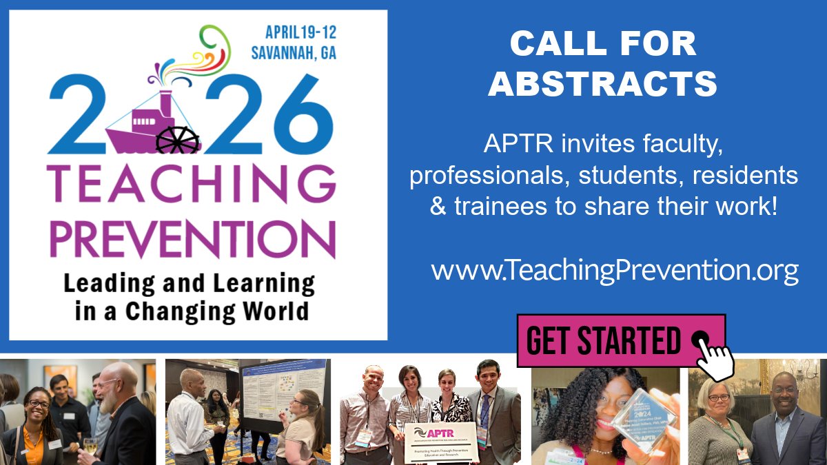 APTRupdate's tweet image. Faculty, professionals, students, residents &amp;amp; trainees! Submit abstracts for Teaching Prevention 2026! Share research, projects &amp;amp; teaching innovations across #PublicHealth &amp;amp; #HealthProfessions. 
TeachingPrevention.org

#TeachingPrevention #PopulationHealth #CallForAbstracts