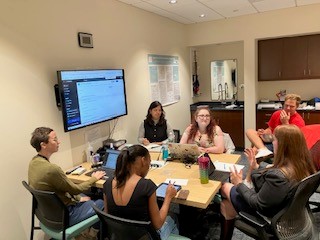 AphasiaLabSU's tweet image. We welcome our newest lab member, Louisa, to our staff meeting with Dr. Riley.  😀