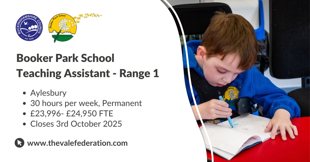 teachbucks's tweet image. If you’re passionate about making a difference and understand the importance of supporting the most vulnerable in the society, Booker Park School would love to hear from you. Apply: ow.ly/s7WS50WY4vm
#TeachingAssistant #LearningSupport #JobsInSchools #TeachBucks