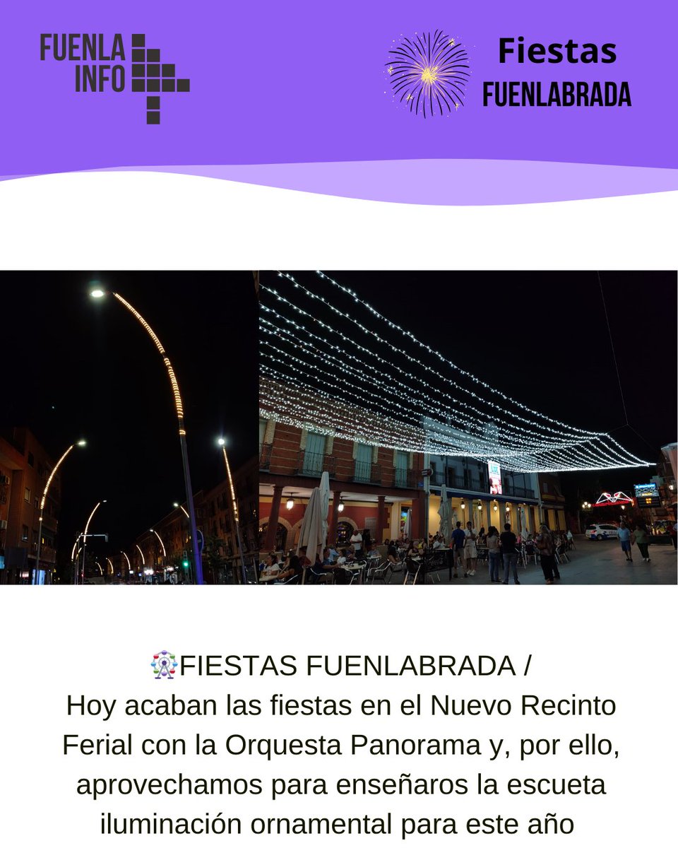 🎡FIESTAS FUENLABRADA /

Hoy acaban las fiestas en el Nuevo Recinto Ferial con la Orquesta Panorama y, por ello, aprovechamos para enseñaros la escueta iluminación ornamental para este año