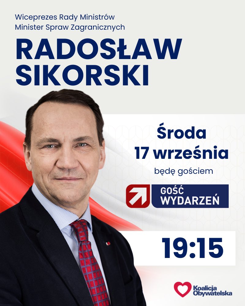 Radosław Sikorski 🇵🇱🇪🇺 (@sikorskiradek) on Twitter photo Zapraszam do obejrzenia programu Gość Wydarzeń już dziś o 19:15 na antenie <a href="/PolsatNewsPL/">PolsatNews.pl</a> 📺 Zapraszam do obejrzenia programu Gość Wydarzeń już dziś o 19:15 na antenie <a href="/PolsatNewsPL/">PolsatNews.pl</a> 📺