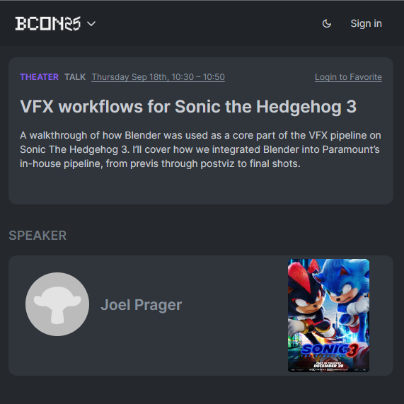Cartesian_C's tweet photo. While I couldn't make it to #BCON25 in person, my supervisor will be doing a talk tomorrow about  Paramount's VFX pipeline for Sonic 3! #b3d https://t.co/YyAmuUFh8G