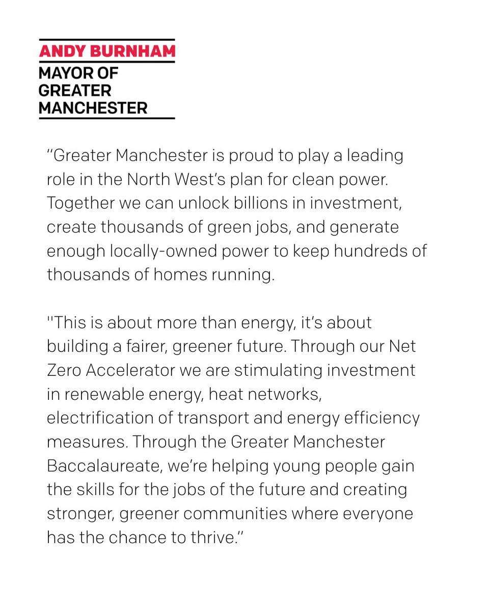 🗣️ "This is about more than energy, it’s about building a fairer, greener future."
 
Yesterday the North West Net Zero Hub launched the Clean Power Paper, showing how the region will lead the UK’s clean energy future with jobs, investment, and local renewables.
 
Read more: