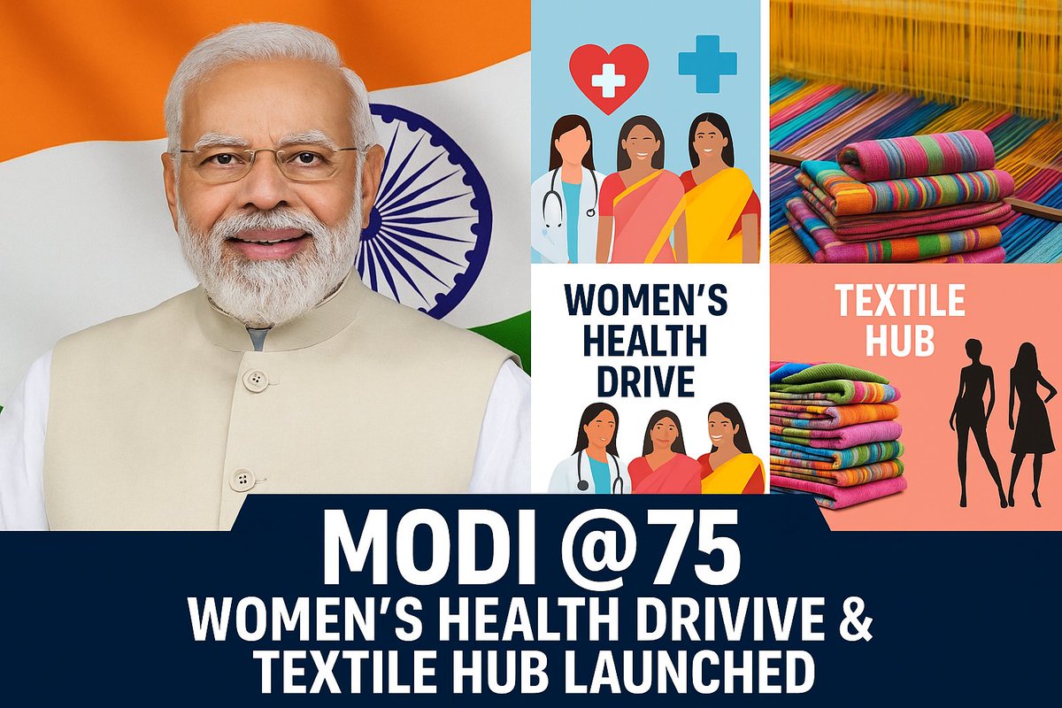 xxmahibogixx's tweet image. 🇮🇳 On his 75th birthday, PM Narendra Modi launches two major initiatives:
💠 Women’s Health Drive 👩‍⚕️
💠 Textile Hub to boost industry &amp;amp; jobs 👗
A day marked by development &amp;amp; empowerment! ✨
#ModiAt75 #WomensHealth #TextileHub #IndiaRising
