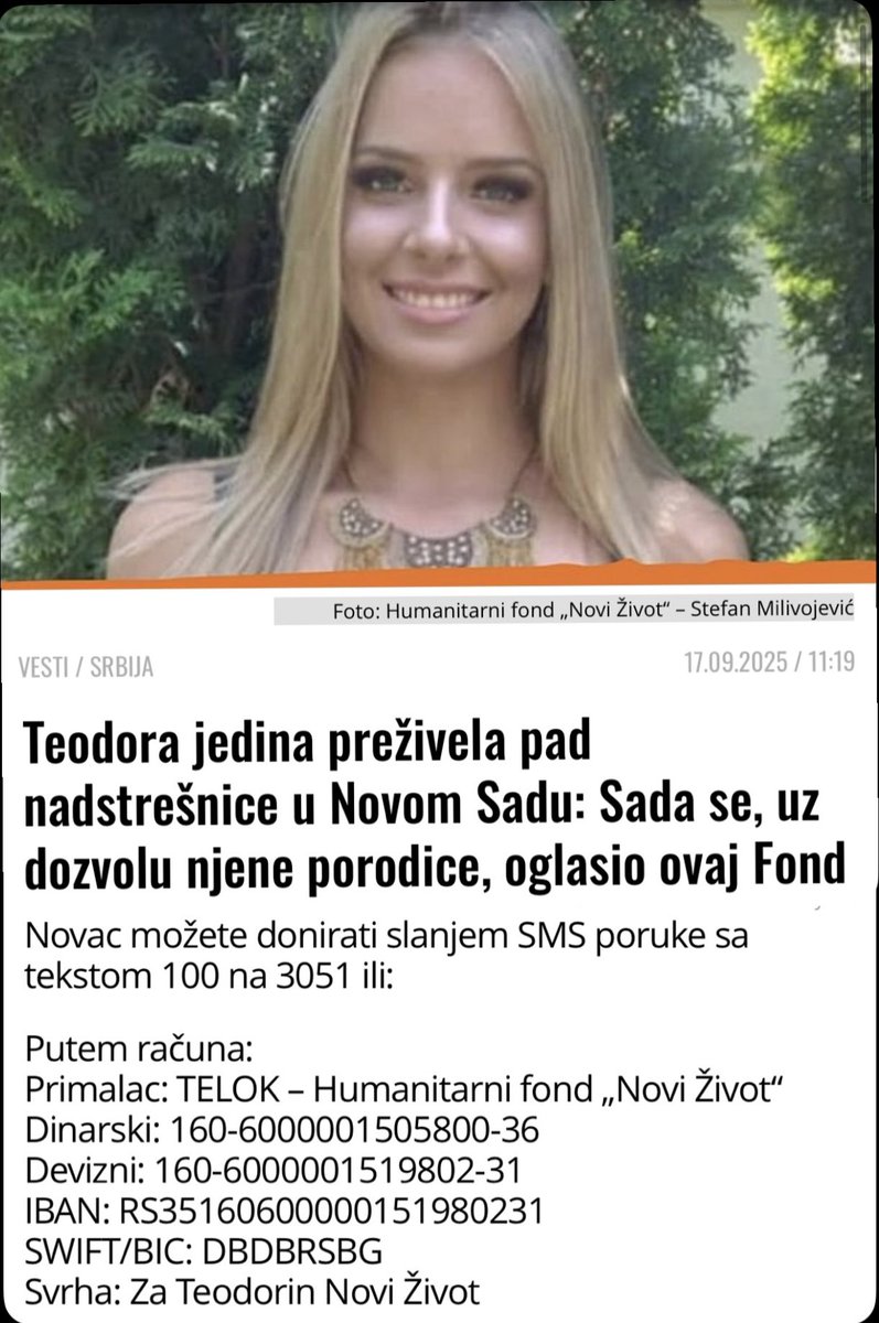 Kad pomislis da ne moze gore… MOZE! Gde  je drzava izgorela dabogda kad smo dosli dovde da ovako skupljamo novac za ovu devojku koju je ta ista drzava unistila?
Gde ste predsednice ministri i ostali velikomucenici i zasto vas nije briga?
Sramno i porazavajuce!