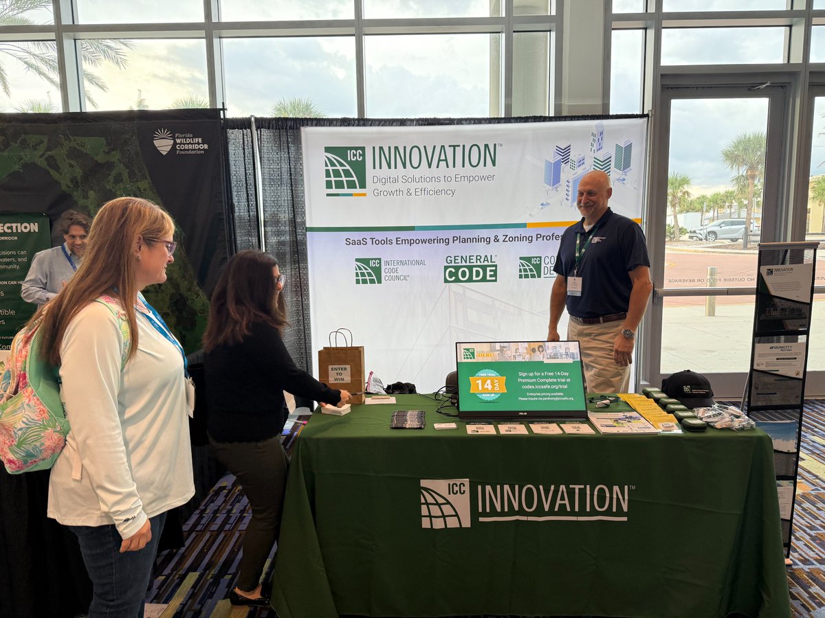 generalcode's tweet image. Day 1 of #FPC25 is underway! Come see Wayne Childs at the #ICCInnovation booth for digital solutions to streamline your development process, provide easier access to your codes, and ensure greater efficiency, compliance, and safety for your community!
@APAFlorida #Planners