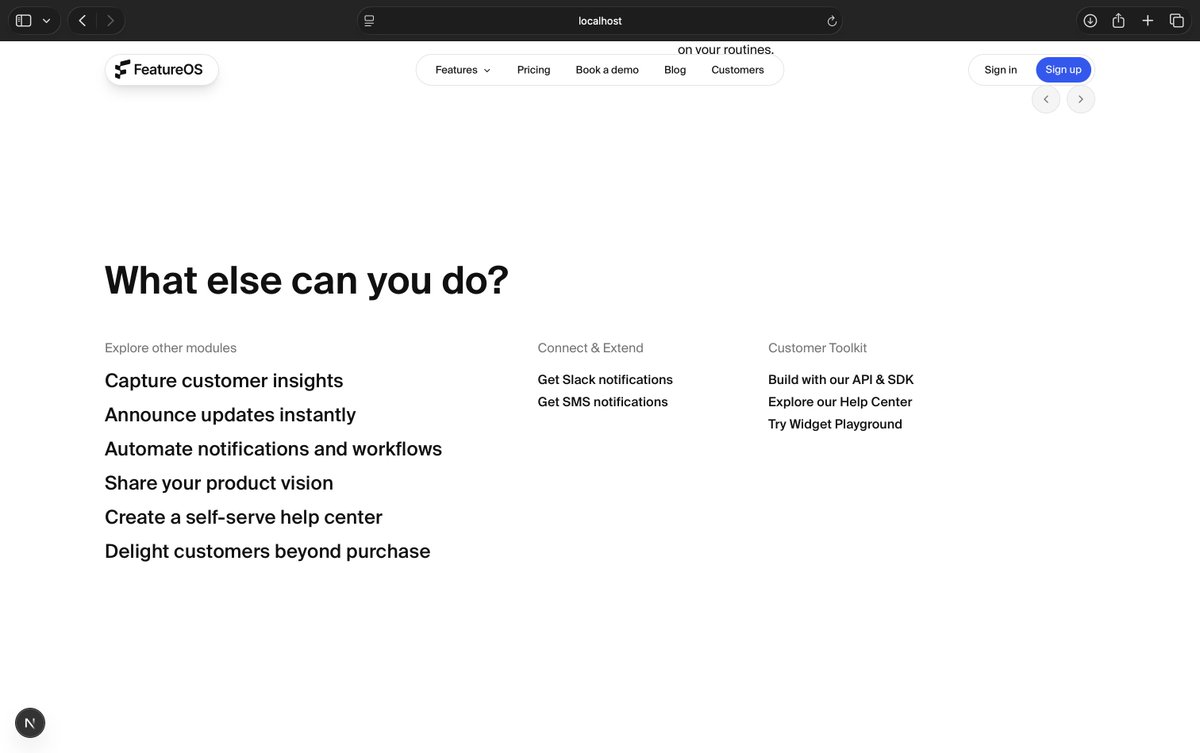 imkarthikk's tweet image. Cooking this for the next version of @getfeatureOS website. A section under the feature pages that walks the user through the "Learn → Extend → Support" kind of UX.