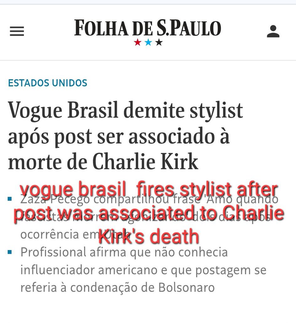 LouisPisano's tweet image. Vogue Brazil has fired their Senior Stylist Zaza Pecego after far right backlash around her post about Fascists.