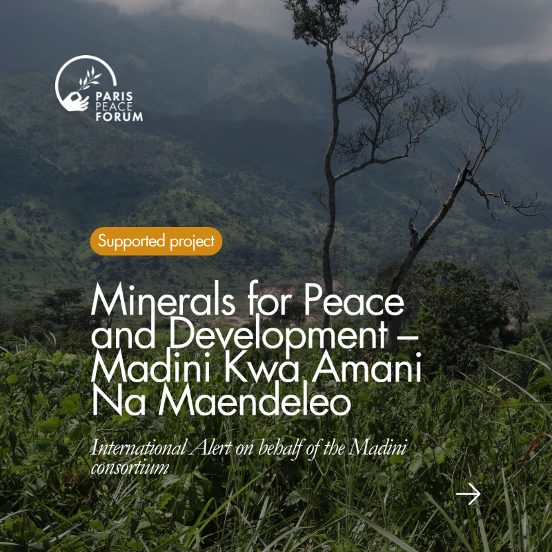 ParisPeaceForum's tweet photo. This #InternationalDayOfPeace, we spotlight the @Madini project in DRC, breaking the cycle between conflict and mineral exploitation through transparency and dialogue. 

Proud to support this project through our Scale Up program.