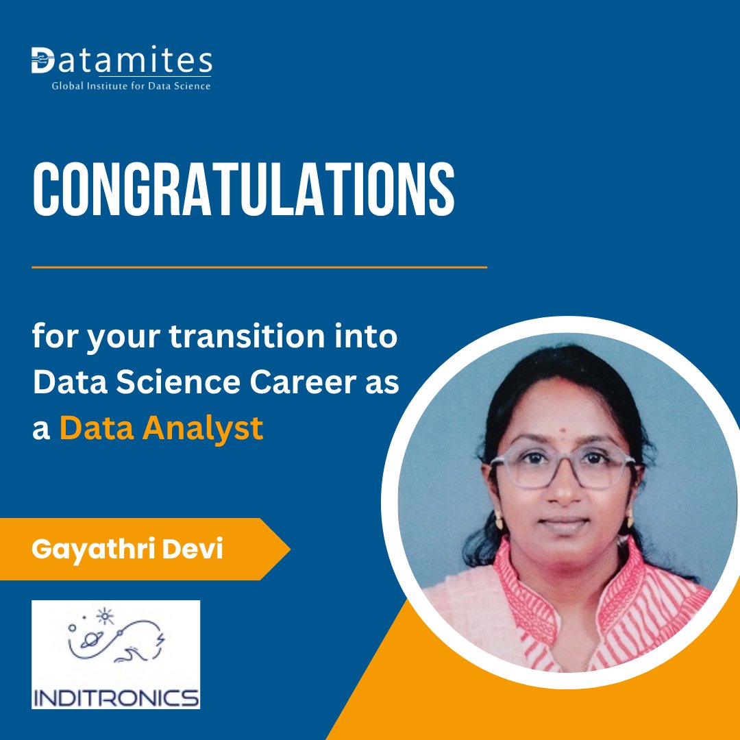 DataMites's tweet image. Congratulations to all achievers on their
successful transition into Data Science careers as Data
Scientist, Data Analyst, Business Analyst, and AI/ML
Engineer.
#datamitesplacements #datamites
#datamitesdatascience #datamitessuccessstories
#jobready #SuccessStory