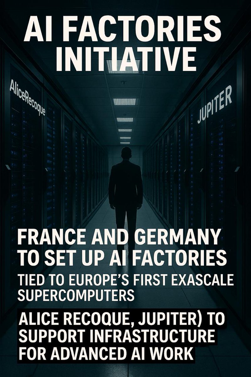 PolicyEastOrg's tweet image. The AI Factories initiative: France and Germany will set up AI Factories, tied to Europe’s first exascale supercomputers (Alice Recoque, JUPITER) to support infrastructure for advanced AI work.
#AI #ArtificialIntelligence #ExascaleComputing #EuropeTech #Innovation #France…