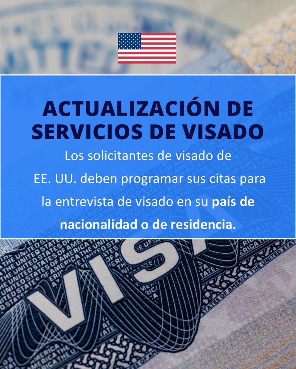 U.S. Consulate General Barcelona (@usconsulatebcn) on Twitter photo ⚠️Els sol·licitants de visat han de programar l'entrevista a l'ambaixada 🇺🇸 del seu país de nacionalitat o de residència. Si no ets nacional d'Espanya o Andorra, o si Espanya o Andorra no són el teu lloc de residència, no demanis el visat a <a href="/USembassyMadrid/">U.S. Embassy Madrid 🇺🇸🇪🇸</a>.
Més informació: ⚠️Els sol·licitants de visat han de programar l'entrevista a l'ambaixada 🇺🇸 del seu país de nacionalitat o de residència. Si no ets nacional d'Espanya o Andorra, o si Espanya o Andorra no són el teu lloc de residència, no demanis el visat a <a href="/USembassyMadrid/">U.S. Embassy Madrid 🇺🇸🇪🇸</a>.
Més informació: