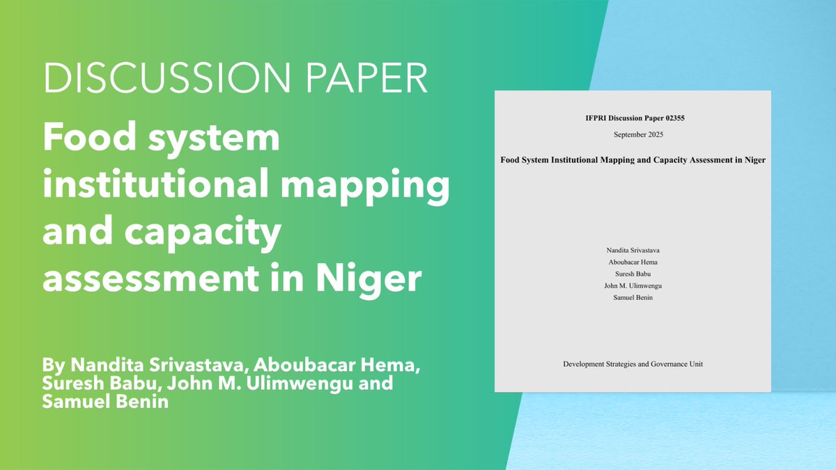 🌾 Niger’s food systems are evolving—but to truly transform, we need to invest in climate adaptation, gender equity, and cross-sector collaboration. IFPRI’s new report by Srivastava, Hema, Babu, Ulimwengu &amp; Benin lays out a strategic roadmap. 📖 Read more: bit.ly/4gtnLwj