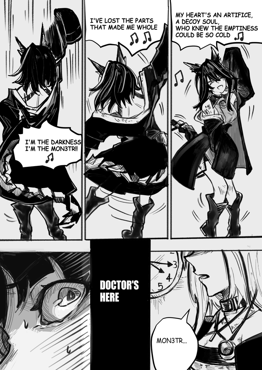 TanoyKTB's tweet photo. fan manga- "Mon3tr" (1/5) mon3tr our cute spine has to get over her fears of being stuck to someone's back. what will she do?#アークナイツ #Arknights #manga 
Full post : https://t.co/rQcQdVJPHl https://t.co/bJPwHbpclF
