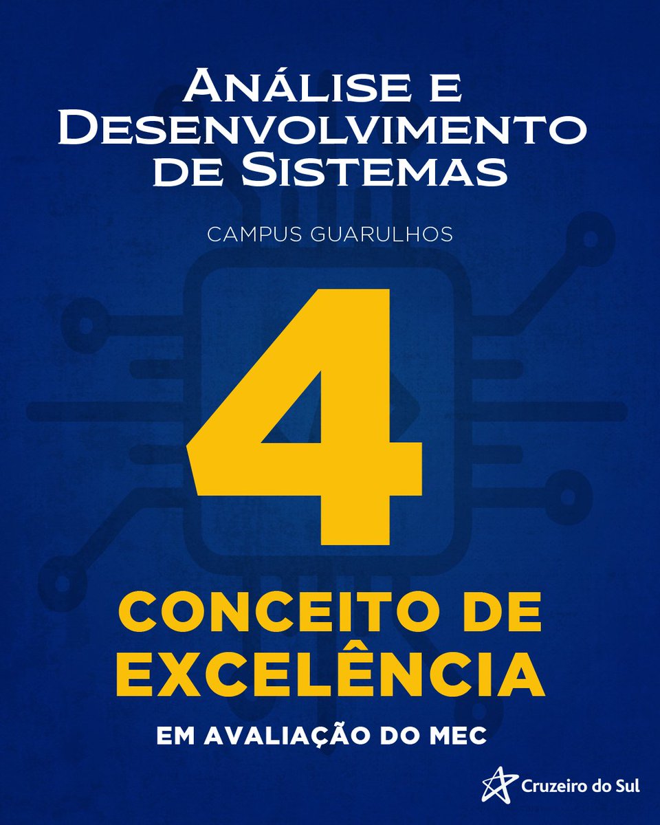 RECONHECIMENTO PELO MEC ⭐

Marketing – Santo Amaro: Conceito 5
Análise e Desenvolvimento de Sistemas – Guarulhos: Conceito 4

Excelência que se comprova com resultados!

#cruzeirodosul #conceitomec #educacaodequalidade