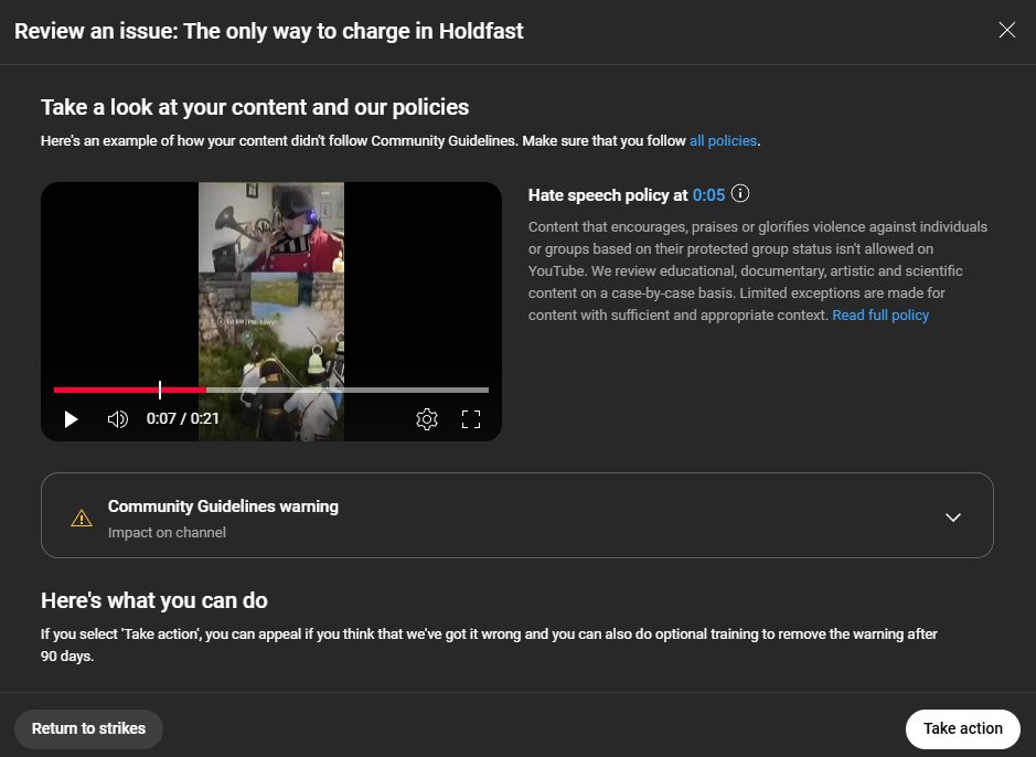 <a href="/YouTubeCreators/">YouTube Creators</a> My favourite creator tip is being struck for hate speech for blowing a horn. Really helps the channel.