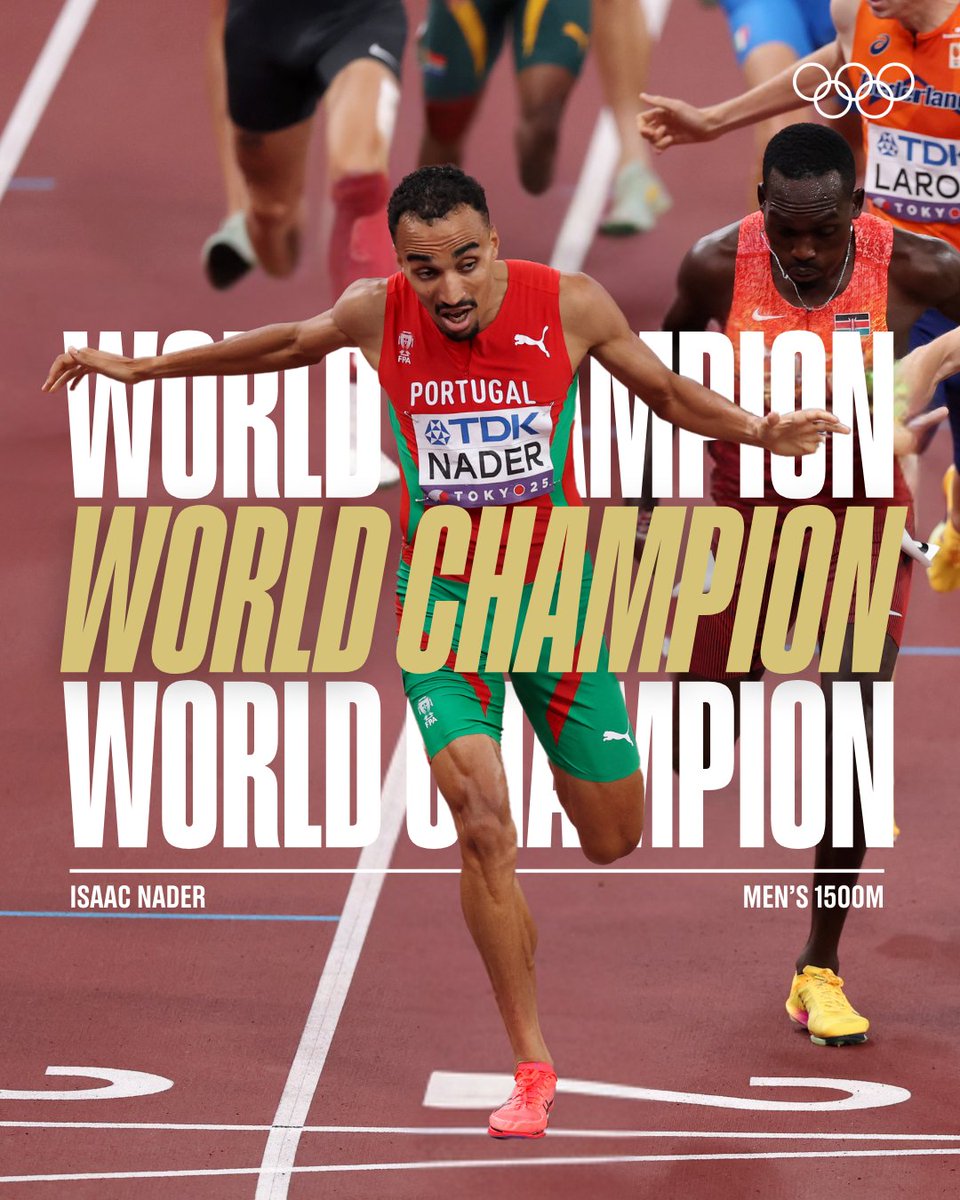 ON TOP OF THE WORLD! 🌍

Portugal's Isaac Nader grabs victory in the men's 1500m by the narrowest of margins (two hundredths of a second) - unbelievable! 🇵🇹

#WorldAthleticsChamps | #RoadToLA28
