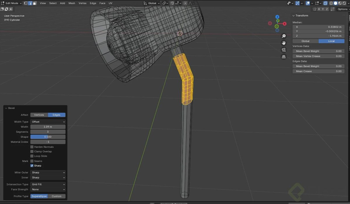 Si esto le llega a alguna persona pro en blender, quiero usar bevel aca en esa union para que quede una curva suave, pero queda asi:

#blender