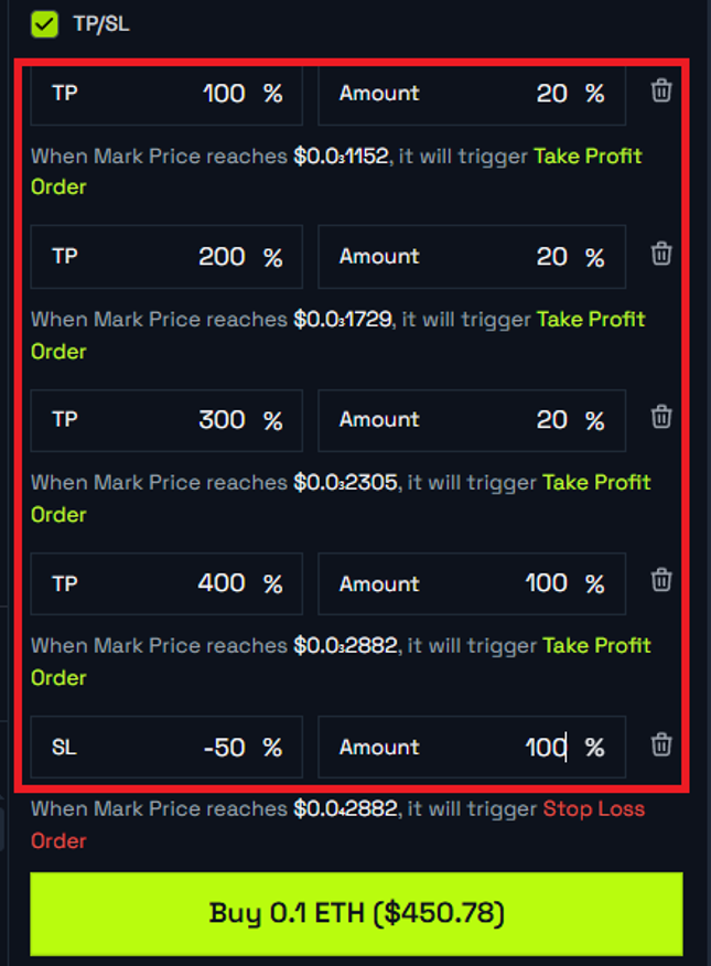 higher_bot's tweet image. Plan your trade and let Higher execute everything ⤴️

You can set your take-profit (TP) and stop-loss (SL) levels the moment you buy.

With Higher, multiple TP/SL levels are handled for you.
👉 app.higher.bot/start