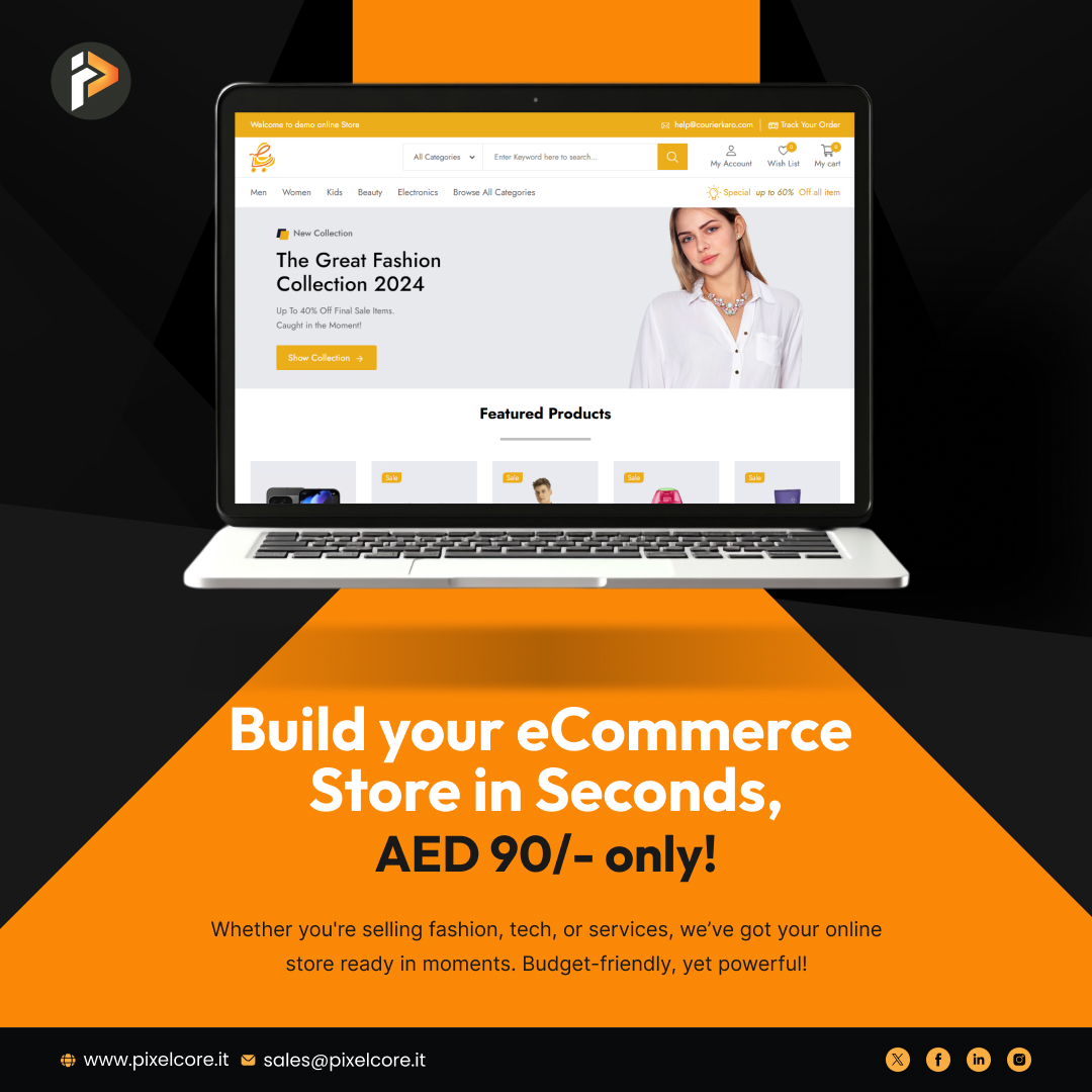 Pixelcoreit's tweet image. Build your eCommerce store in seconds, AED 90/- only!

Whether you&apos;re selling fashion, tech, or services, we’ve got your online store ready in moments. 

tinyurl.com/3reszcfk

#PixelCoreIT #eCommerceUAE #CreateOnlineStore #DubaiStartups #DigitalRetail #AED70Launch
