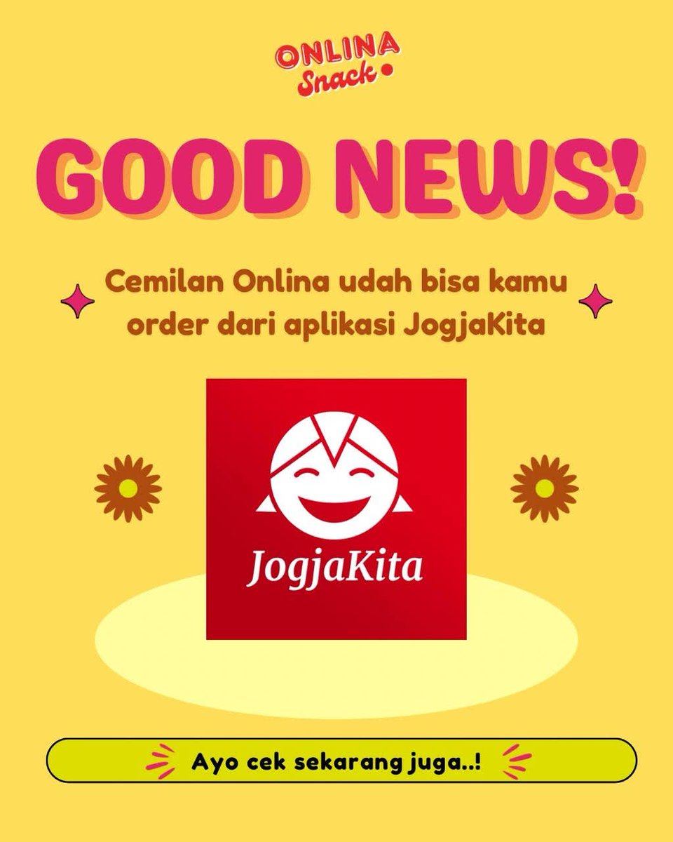 OnlinaSnack's tweet photo. HEY, JOGJA SQUAD! ADA KABAR GEMBIRA NIIIH! 🎉

Sekarang, kalian ga cuma bisa dapetin yang renyah, pedas, manis, dan nagihnya Onlina Snack di Shopee/Tokopedia aja... TAPI BISA LANGSUNG CEK DAN ORDER DI JOGJAKITA! ✨ https://t.co/115zMZR62n