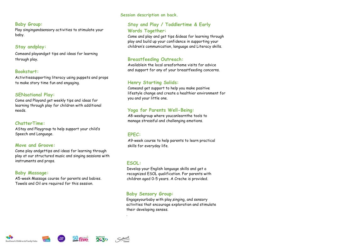 C_D_cfc's tweet image. 📅✨ New Week, New Fun! ✨📅
Here’s what’s happening at our Children & Family Centres this week 💛 From baby sessions to creative play, there’s something for everyone! 🌈
Save this post so you don’t miss out ➡️ We can’t wait to see you and your little ones! 👶🎨🎶