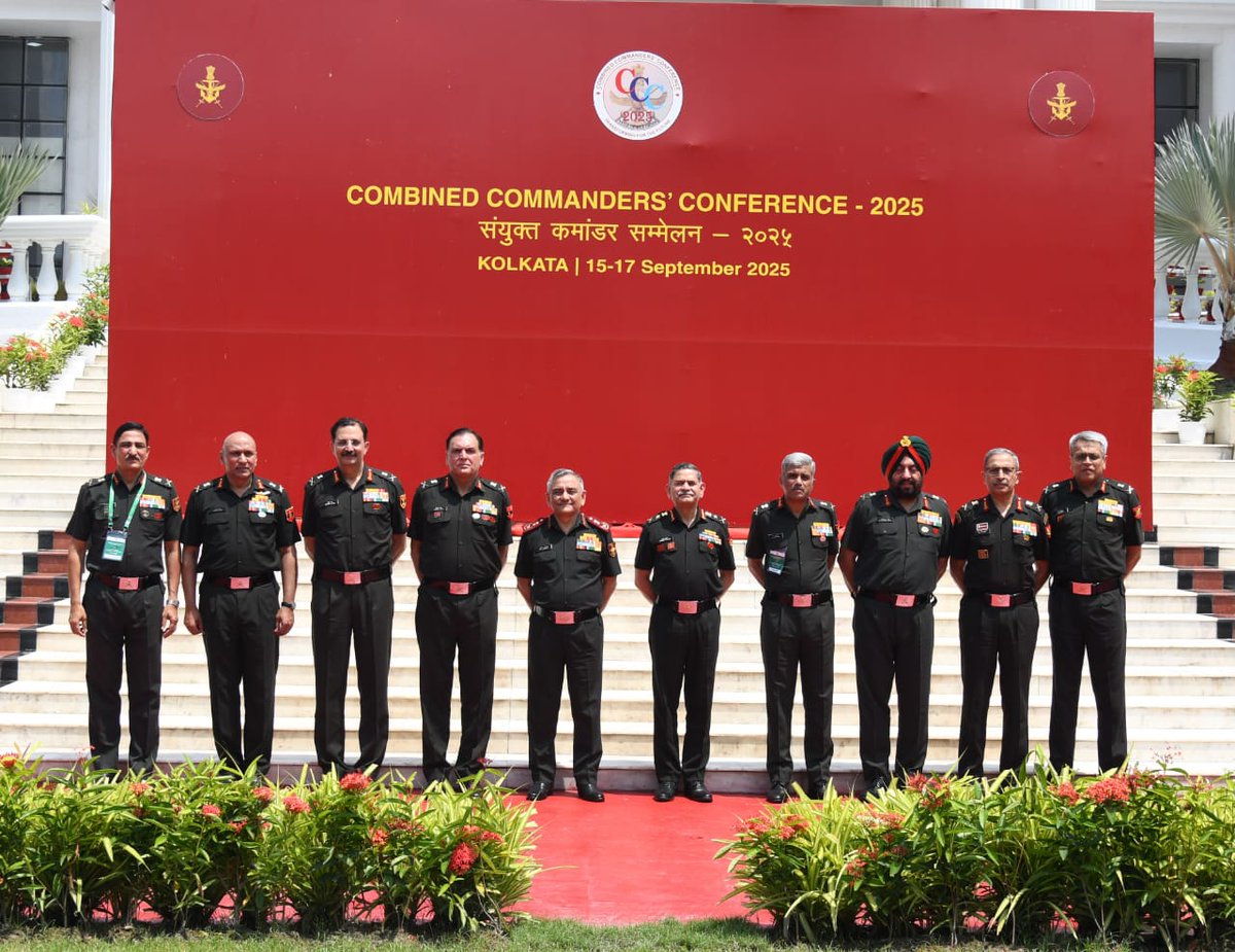 HQ_IDS_India's tweet image. On the final day of the Combined Commanders' Conference 2025, decision by all the Chiefs and Commanders for merging of education branches of three services to form single #TriServices Education Corps was announced. 
The decision on  formation of three #Joint Military Stations was