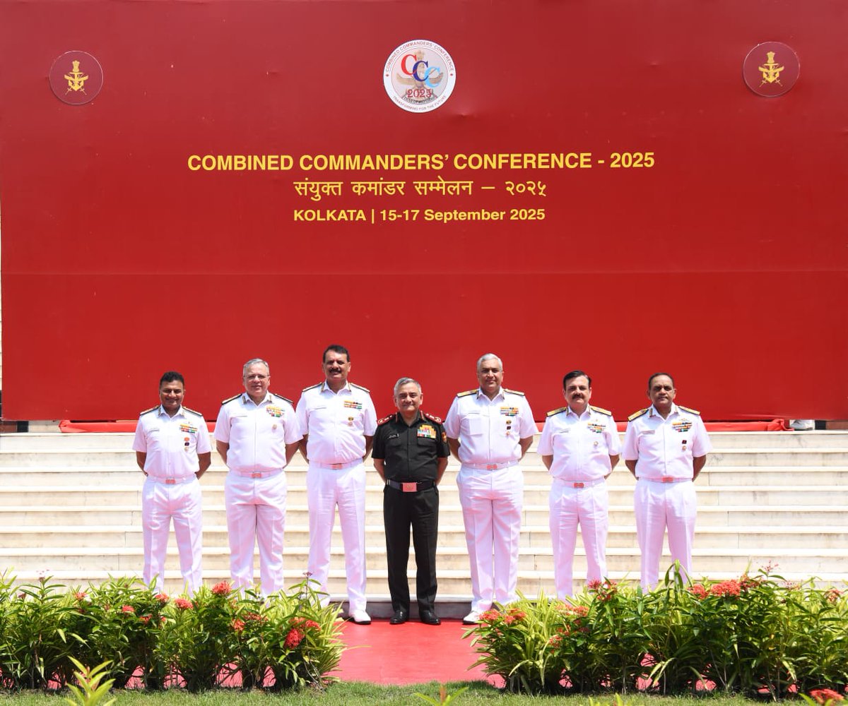 HQ_IDS_India's tweet image. On the final day of the Combined Commanders' Conference 2025, decision by all the Chiefs and Commanders for merging of education branches of three services to form single #TriServices Education Corps was announced. 
The decision on  formation of three #Joint Military Stations was