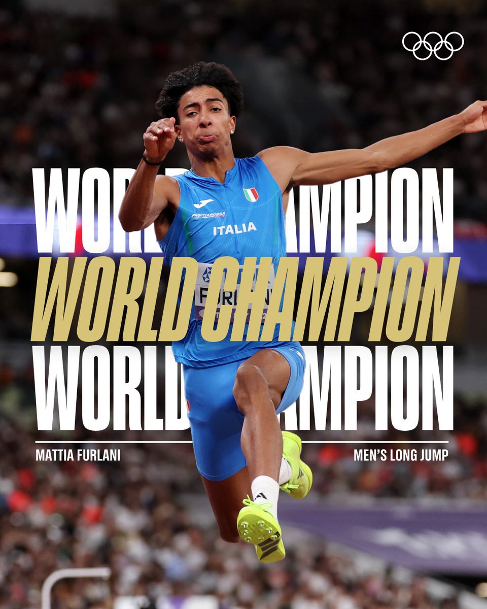 MATTIA FURLANI! 🇮🇹 

Italy's first gold of the event comes in the men's long jump final, as Furlani's golden leap secures victory - 8.39m. 🛫

#WorldAthleticsChamps | #RoadToLA28