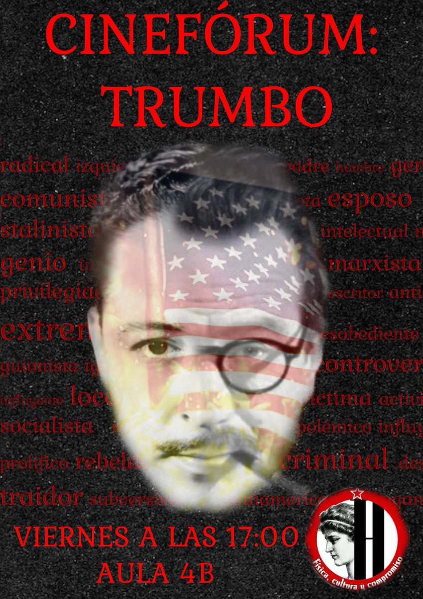 Este Viernes 19 de septiembre a las 17:00 os esperamos en el aula 4B para ver la película Trumbo !!! 🎞⚡️✊️