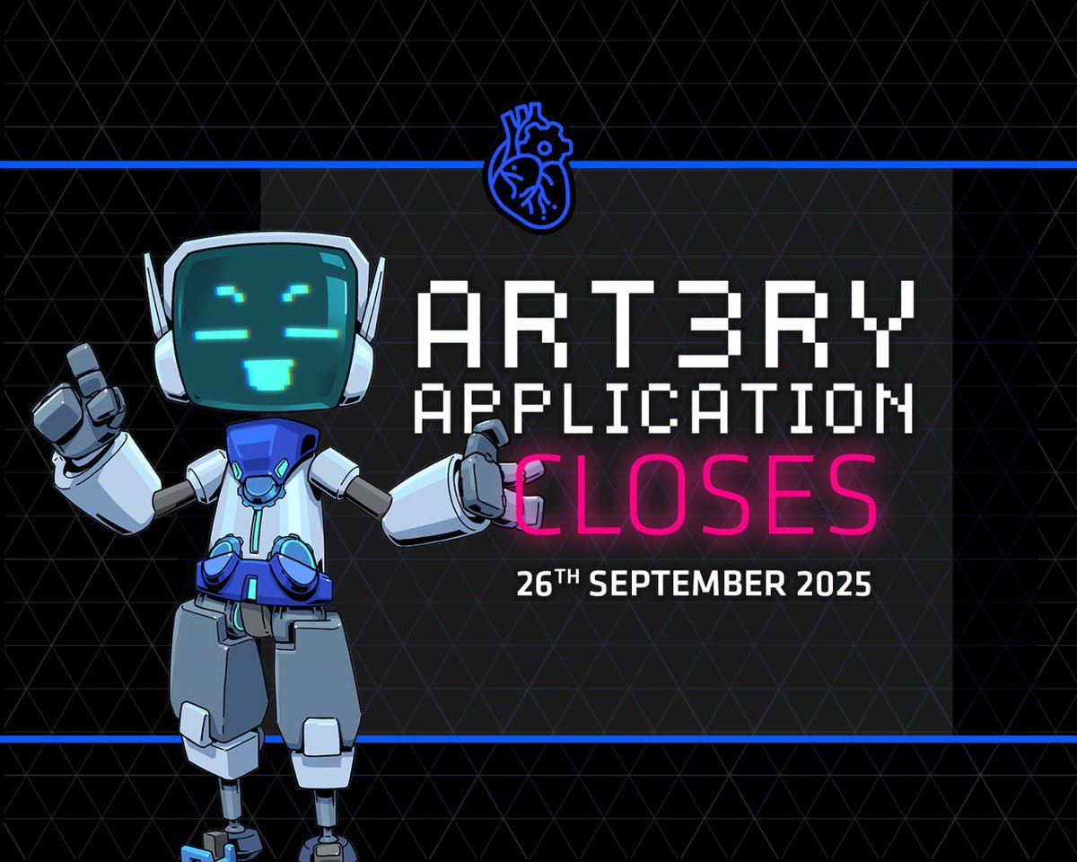 Artery Application closes 26 Sept 2025

Final approvals by month-end.

Approved = WL for $ARTERY Private Sale + Premium Artery NFT Card airdrop (perks, presale, lifetime utilities).

Whats Around The Corner:
1. WL Status Checker + Presale
2. $ARTERY TGE &amp; Launchpad IDO
3.