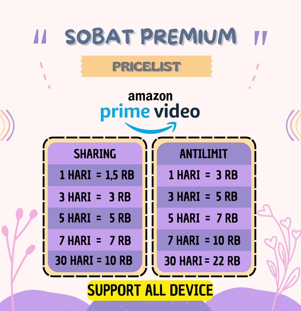sobat_premium's tweet photo. amazon prime video supp all device harian, bulanan ready kaa. marii murcee✨

#zonauang https://t.co/PnD7poZvxz