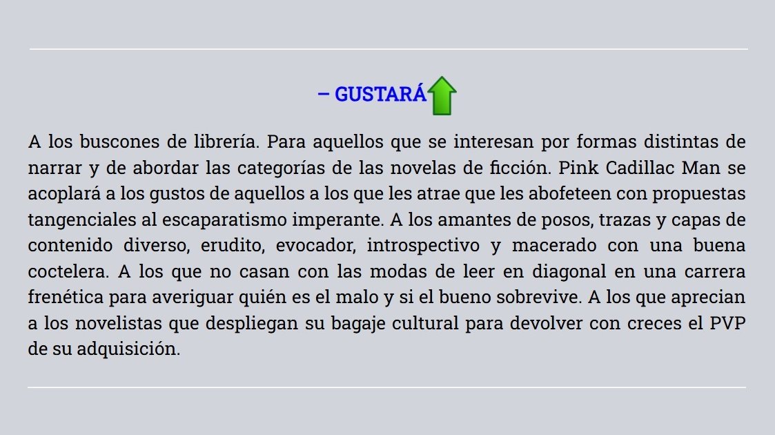 Un día voy a tener que publicar una entrada de blog con todas las muchas y buenas reseñas que se han escrito sobre #PinkCadillacMan <a href="/JotDownSpain/">Jot Down Magazine</a> 🗽
Mientras tanto, podéis leer la última en <a href="/forolibro_com/">Forolibroℹ️</a> (¡o leer ya la novela y nos dejamos de zarandajas!)
forolibro.com/2025/09/16/res…