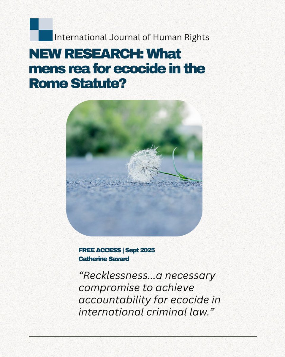 InRights's tweet image. How should we prove #ecocide in practice? 

If the law punishes only deliberate intent, we miss many real-world disasters. This article by Catherine Savard makes a clear case to include recklessness.

FREE article: doi.org/10.1080/136429…

#HumanRights #EcocideLaw #RightsOfNature