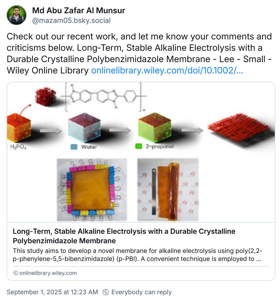 KeithDPatch's tweet photo. #H2Safety
↙️How can one say "suitable for use in practical alkaline water electrolysis"↘️ when at only 900hr the 1A/cm2 hydrogen crossover ↘️↘️becomes 0.9% H2 in O2 #HTO, or 22.5% of the lower flammability limit #LFL for #H2 in #O2?
ISO-22734 limit is 2% H2, or 50% of the #LFL! https://t.co/sPMtM3y3ec