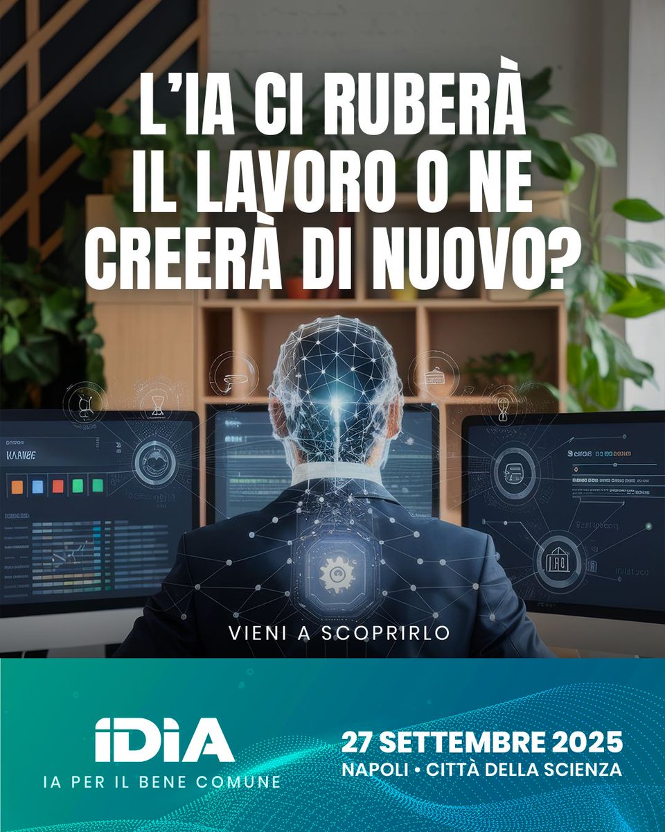 📣 Il 27 settembre a Napoli, durante IDIA, discuteremo di come l’IA possa favorire la riqualificazione dei lavoratori, promuovere automazione responsabile, sostenere l’inclusione economica e stimolare la crescita sostenibile delle PMI.

👉Iscriviti qui: eventbrite.it/e/biglietti-id…