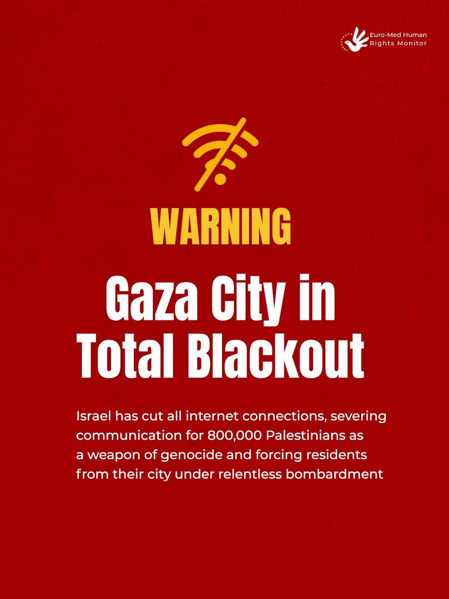 Relentless bombardments, collapsing high-rises, and destroyed internet infrastructure have left #Gaza City in total blackout. #Israel has cut off internet, isolating around 800,000 Palestinians and silencing their voices as Israel attacks escalate.