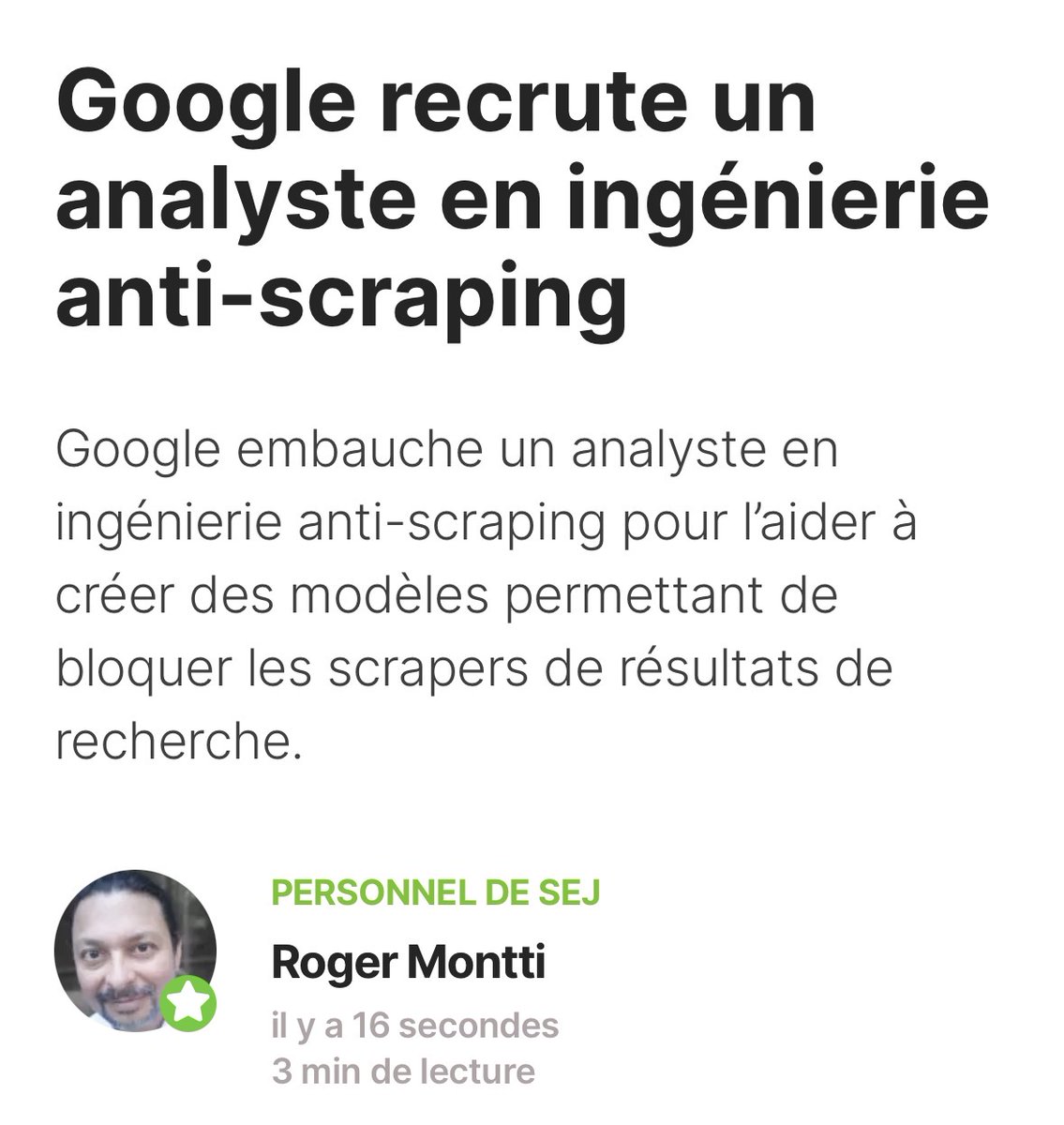 Google recrute un analyste en ingénierie anti-scraping