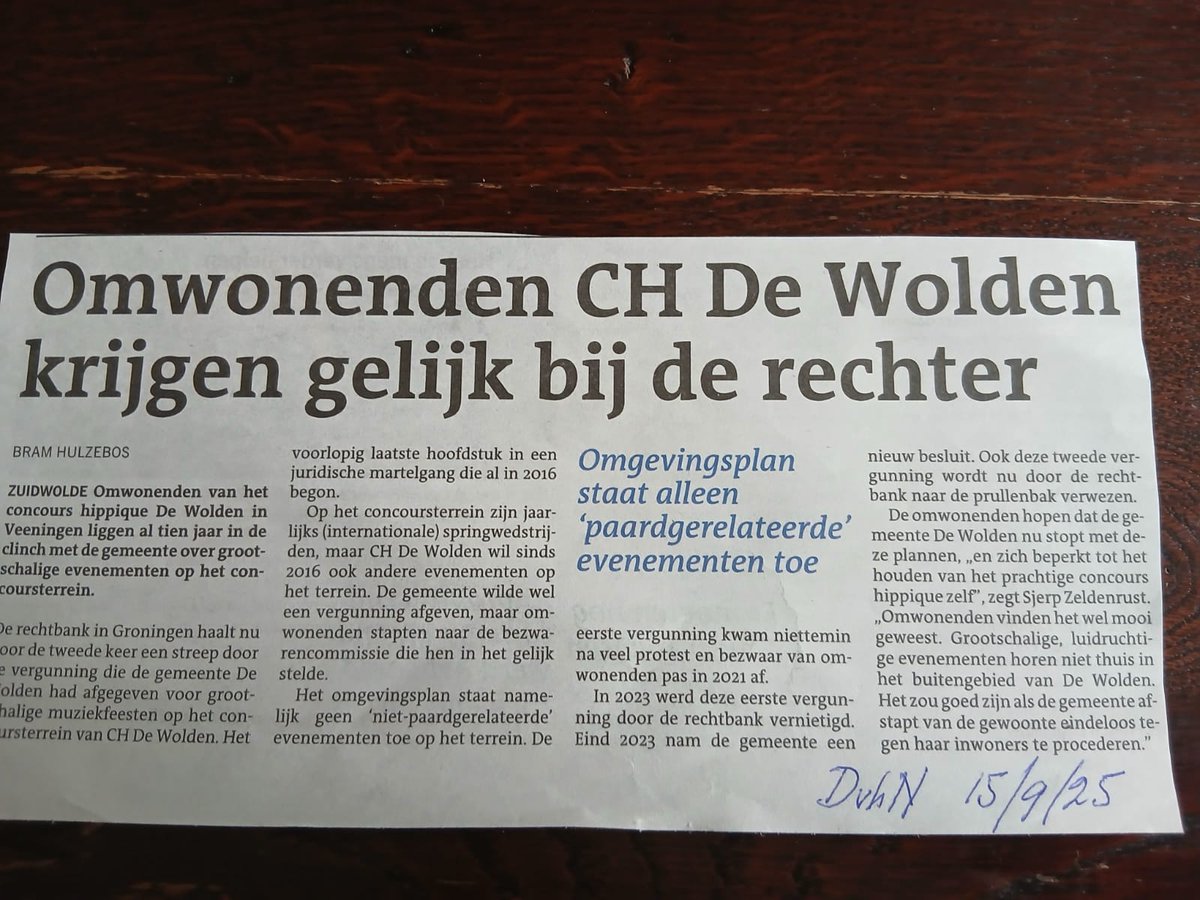 Rechter geeft omwonenden gelijk. "Het zou goed zijn als de #gemeente afstapt van de gewoonte eindeloos tegen haar #inwoners te procederen." Problematiek grootschalige evenementen in buitengebied duurt al 10 jaar. #DeWolden #gemeenteraadsverkiezingen 2026.