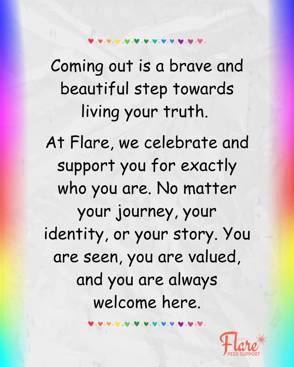 FlareCares's tweet photo. Whether you're out, thinking about it, or not ready yet, your identity is valid and you are enough. Happy National Coming Out Day! 🏳️‍🌈💖
-
#NationalComingOutDay #LGBTQIA #Pride https://t.co/ytSsXDhzdt