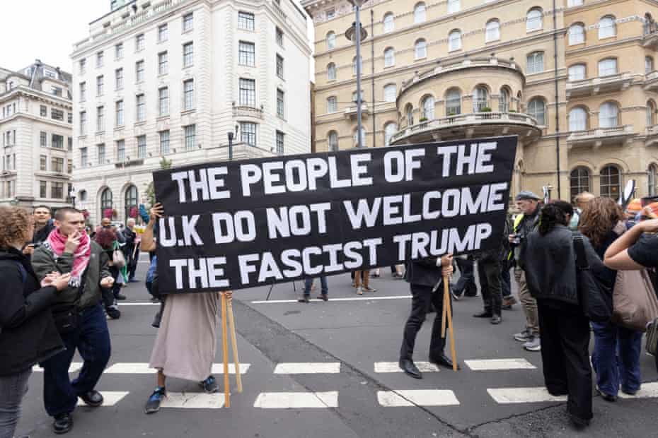 In London the anti-Trump protest is under way. People are marching from Portland Place to Parliament Square.