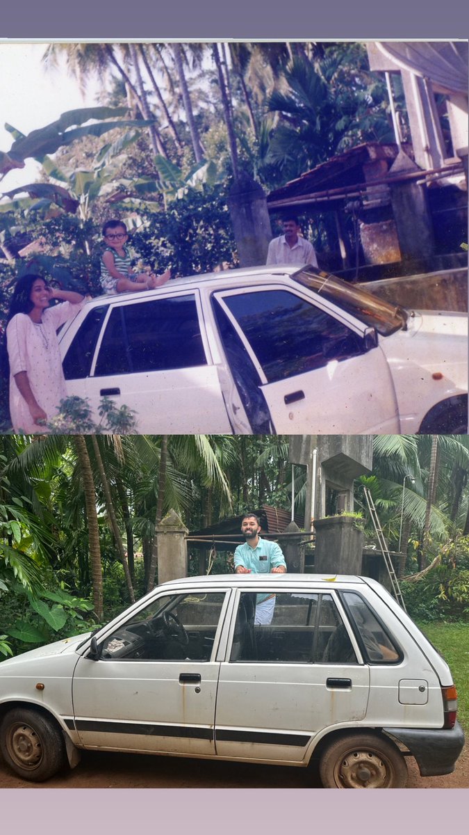 nemo_rao's tweet photo. Same spot, same car, same boy, but all grown up now. A picture clicked decades later with the classic white Maruti 800.โจ
#recreatingmemories https://t.co/Gm177Z6PBX