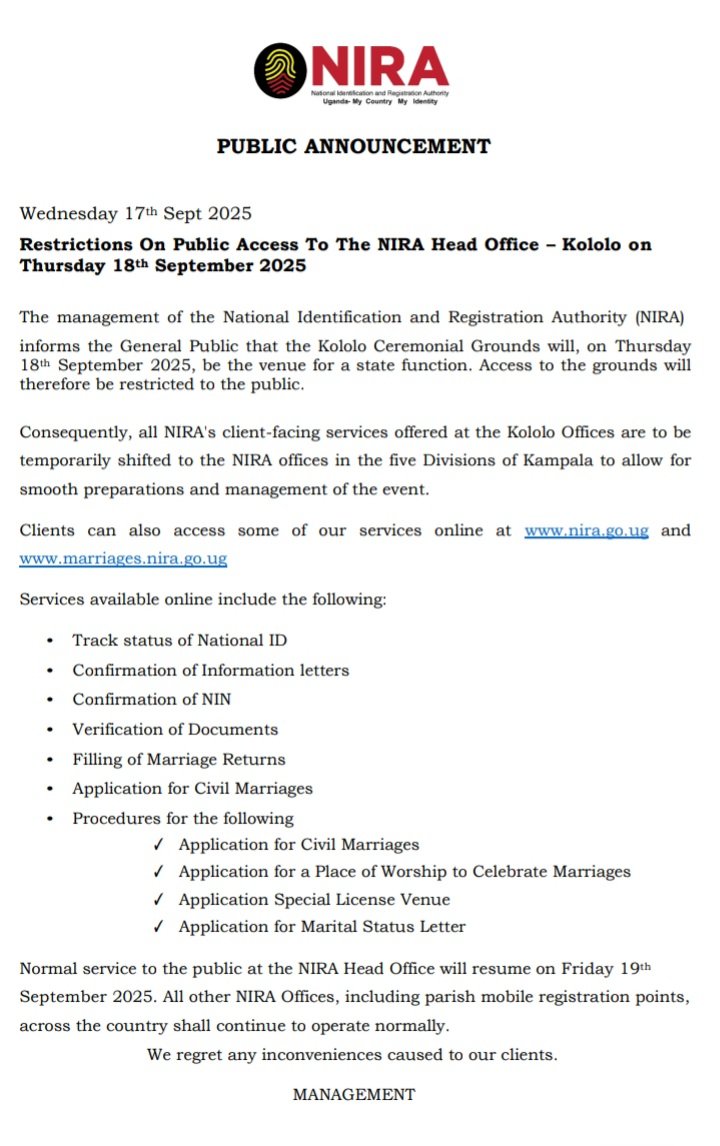 NIRA_Ug's tweet photo. #PublicNotice: https://t.co/PmWQbCH1Q8