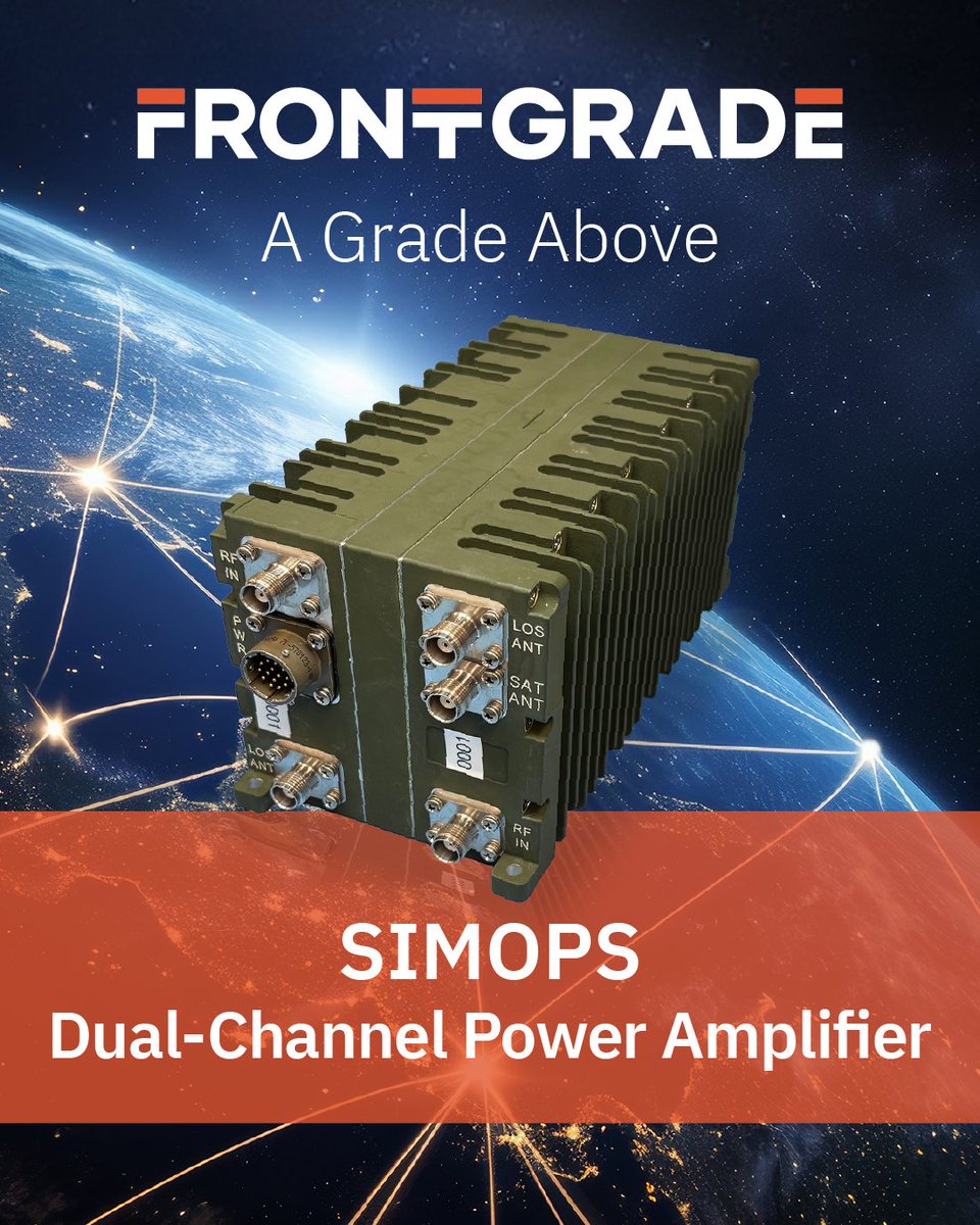 frontgradetech's tweet image. Our SIMOPS Dual-Channel Power Amplifier extends communication reach with a compact, SWaP-C optimized design built for mission-critical defense operations. 

Learn more: frontgrade.com/products/rf-so…

#FrontgradeTech #SWaPoptimized #SIMOPS