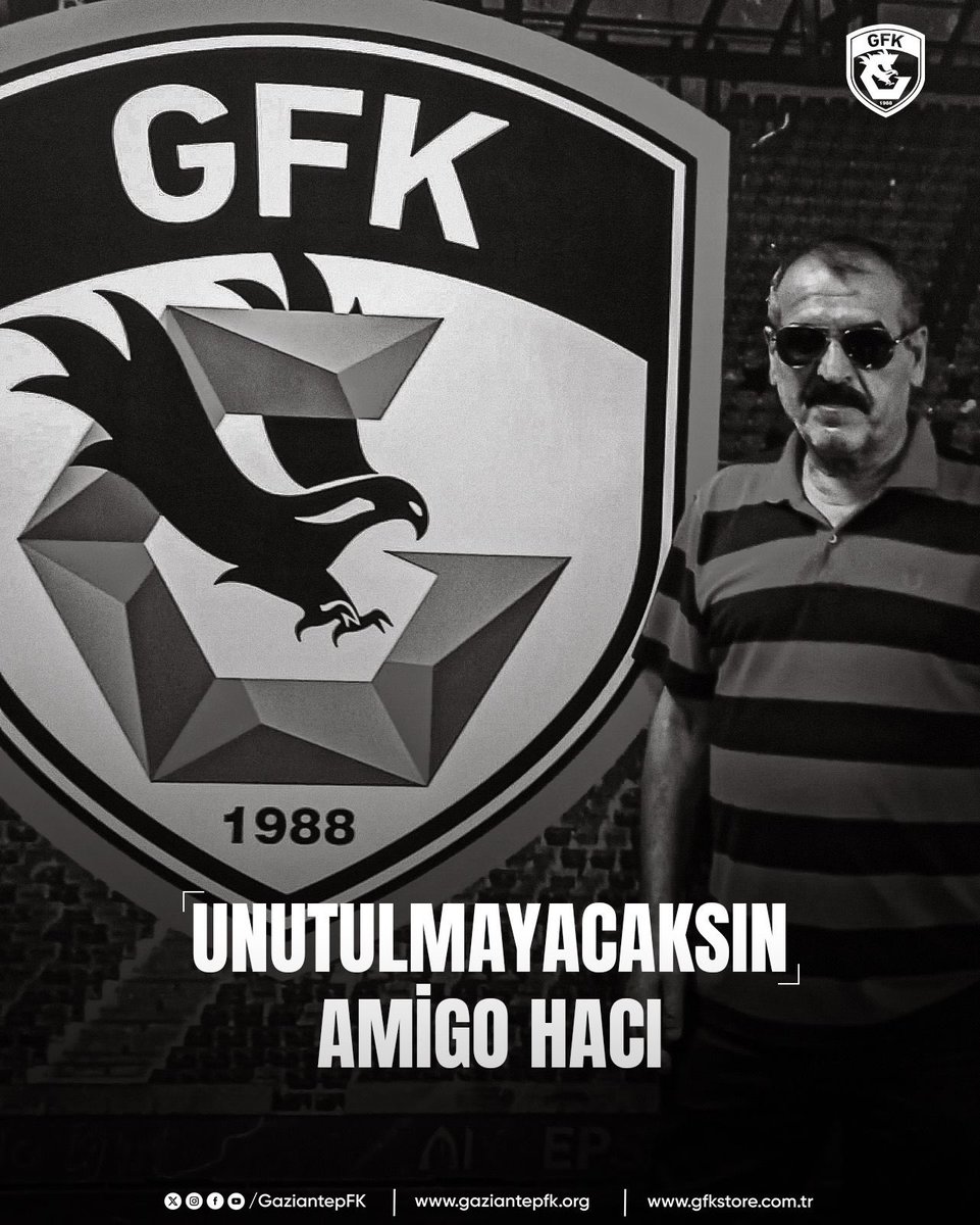 GaziantepFK's tweet photo. Kulübümüzün emektar taraftarlarından Aziz Kısacık’ın (Amigo Hacı) vefatını büyük bir üzüntüyle öğrenmiş bulunuyoruz.

Kulübümüze olan bağlılığı ve bitmeyen sevgisiyle her zaman hatırlanacak olan Aziz Kısacık’a Allah’tan rahmet; kederli ailesine, yakınlarına ve camiamıza sabır ve başsağlığı diliyoruz.