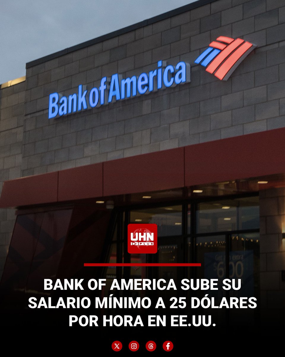 🇺🇸 | LO ÚLTIMO — Bank of America acaba de anunciar que elevará su salario mínimo a 25 dólares por hora a partir de octubre, beneficiando a miles de empleados en todo EE.UU. y llevando el ingreso anual de tiempo completo a más de 50.000 dólares.