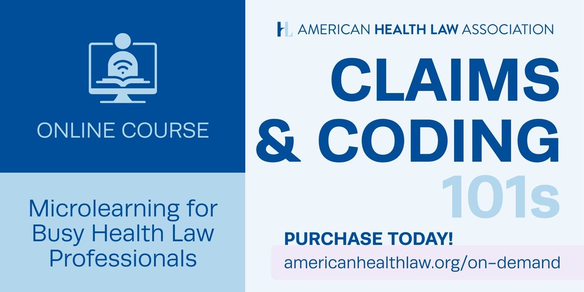 AmerHealthLaw's tweet image. AHLA launches two essential online courses: The Health Care Claim Life Cycle 101 and Medical Coding 101. Master the building blocks of health care payment and advance your practice. #HealthLaw #MedicalCoding americanhealthlaw.org/CC101
